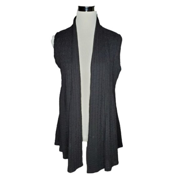 COLDWATER Creek Black Open Front Sleeveless Knit Cardigan Vest Sweater Size XS - Picture 1 of 6